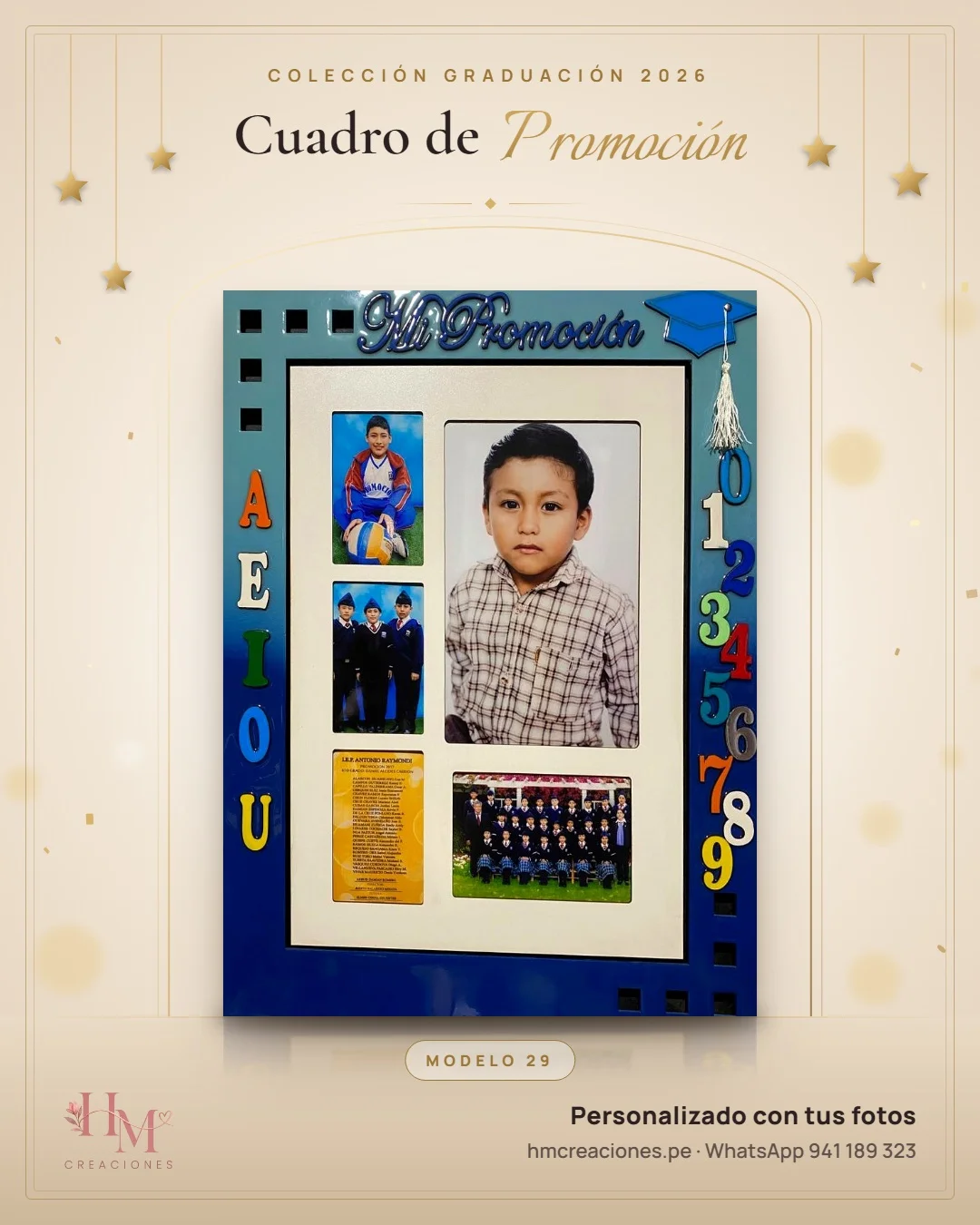 Cuadro de promoción Modelo 29 · Azul inicial con números
