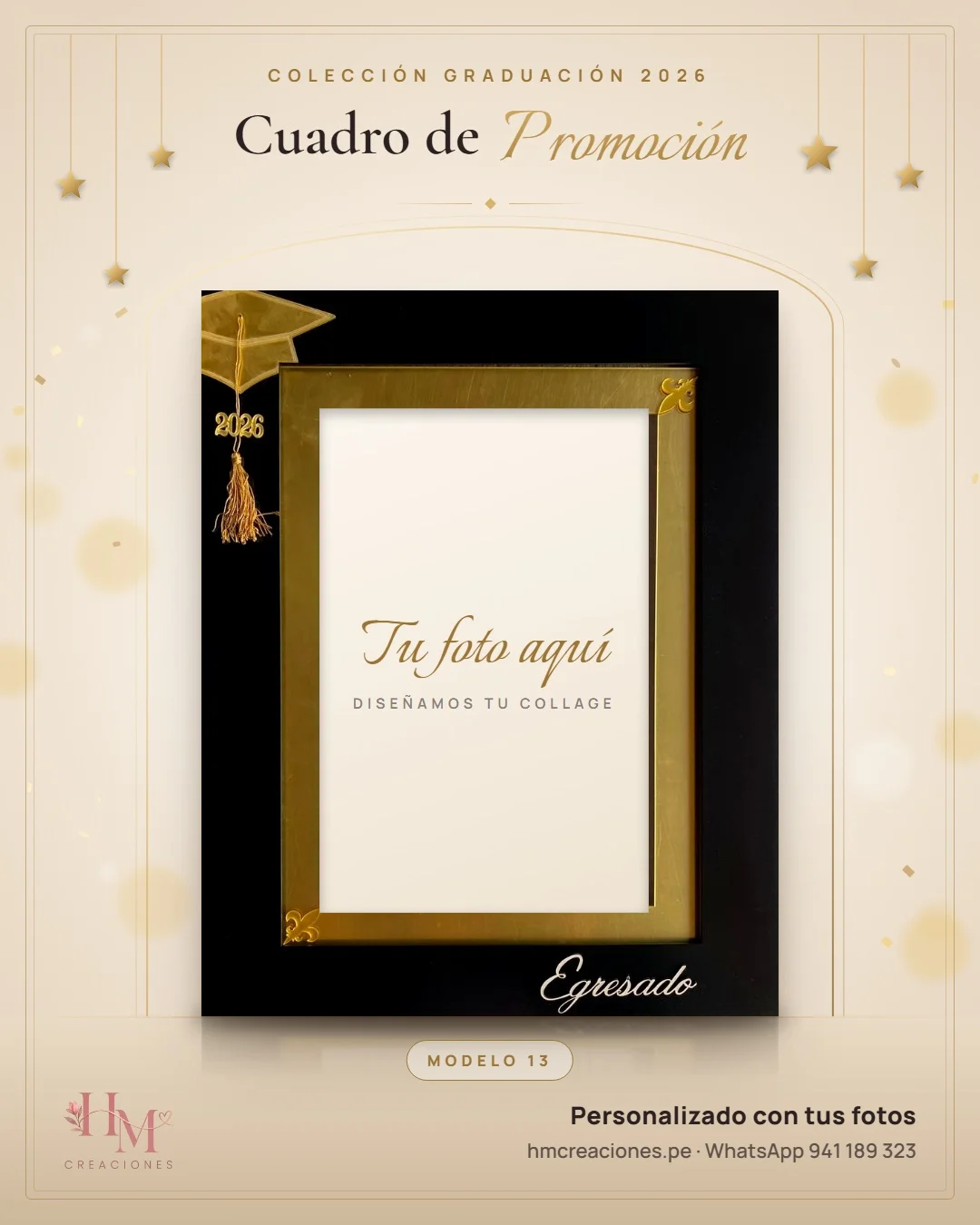Cuadro de promoción Modelo 13 · Negro y dorado Egresado
