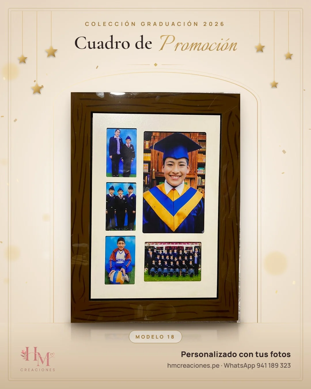 Cuadro de promoción Modelo 18 · Efecto madera de 5 fotos