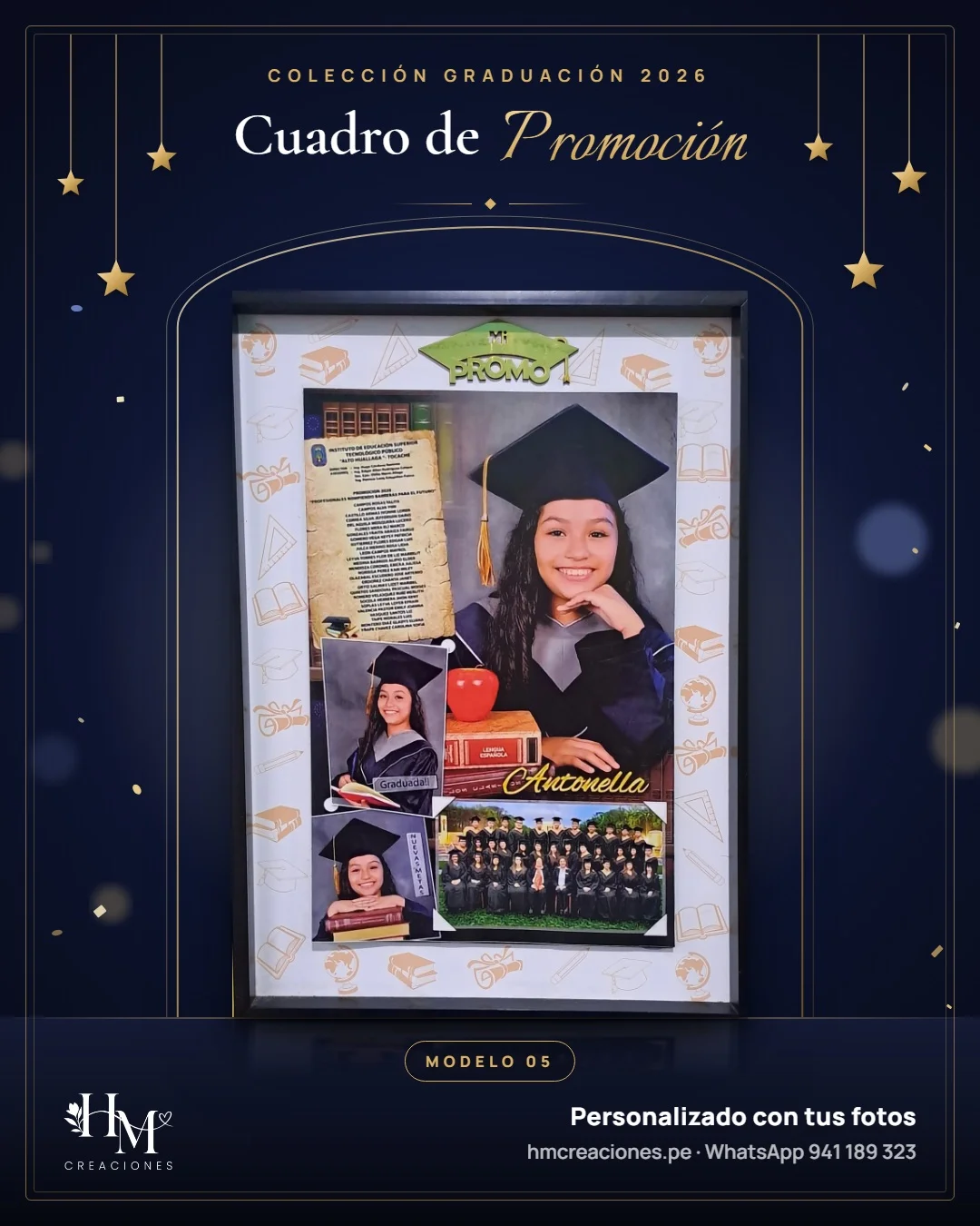 Cuadro de promoción Modelo 05 · Negro con paspartú ilustrado