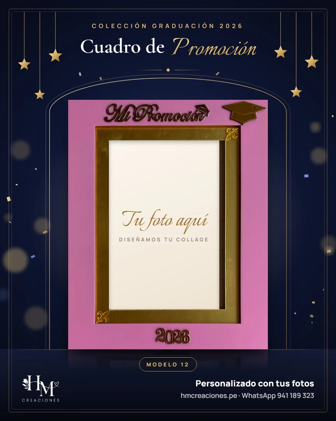 Cuadro de promoción Modelo 12 · Rosado y dorado
