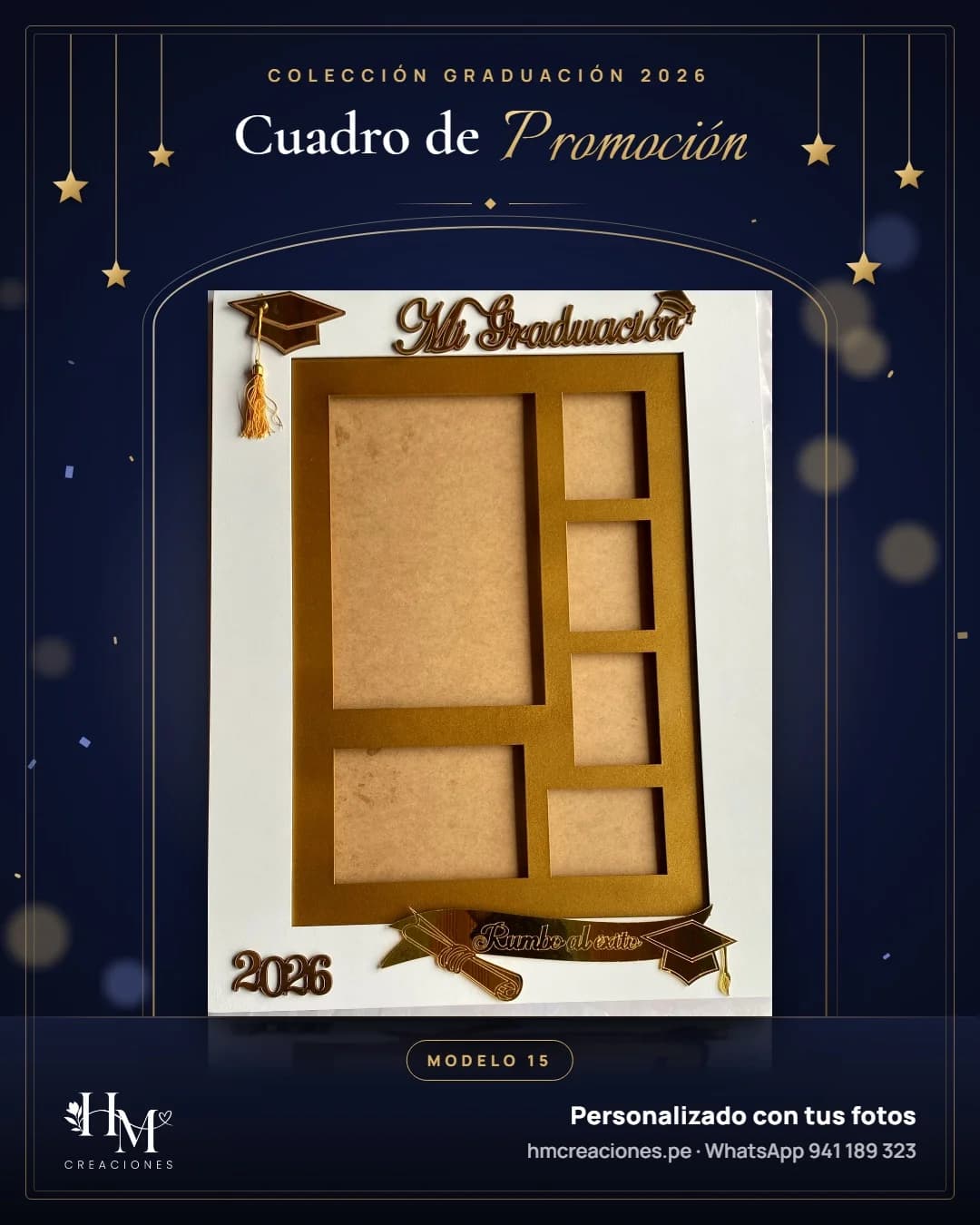 Cuadro de promoción Modelo 15 · Blanco y dorado de 6 fotos