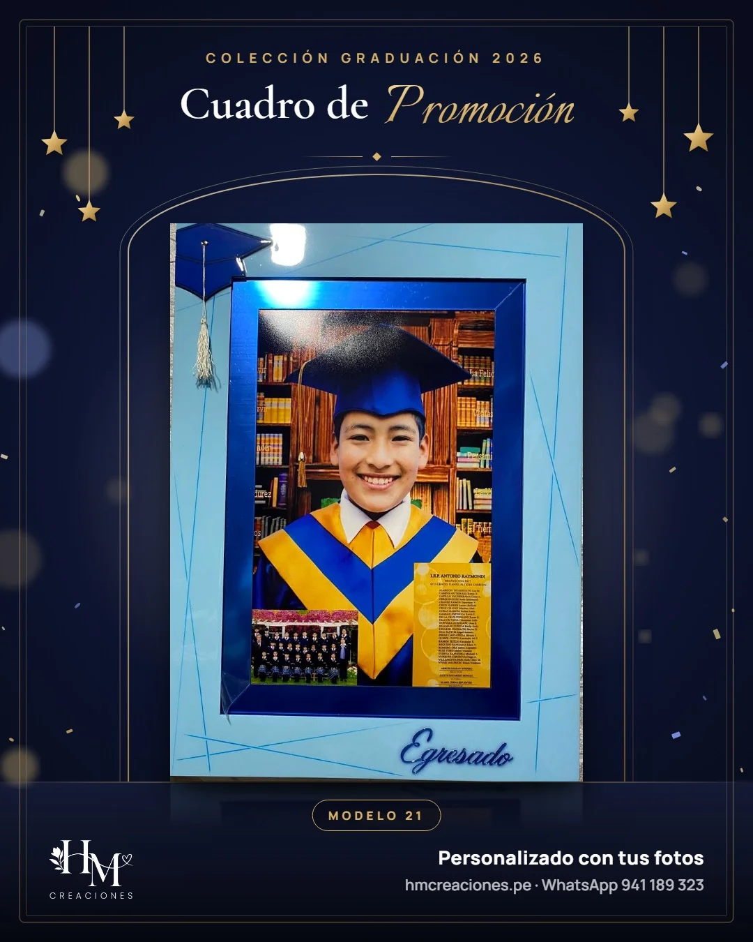 Cuadro de promoción Modelo 21 · Celeste y azul espejo